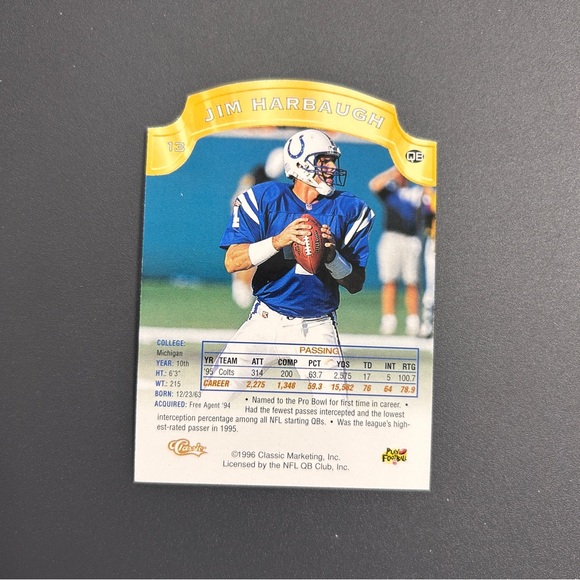 1996 Classic Pro Line III DC Jim Harbaugh 13 NFL  Colts Bears Michigan Chargers - Picture 2 of 2